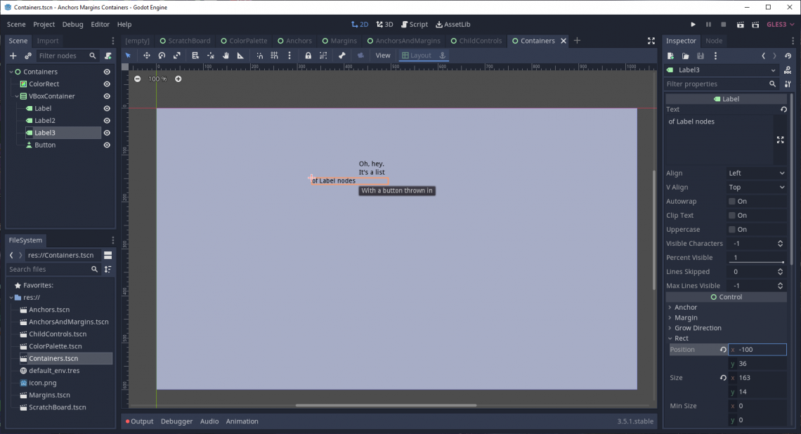 Anchors and Margins and Containers, Godot My! Josh Anthony