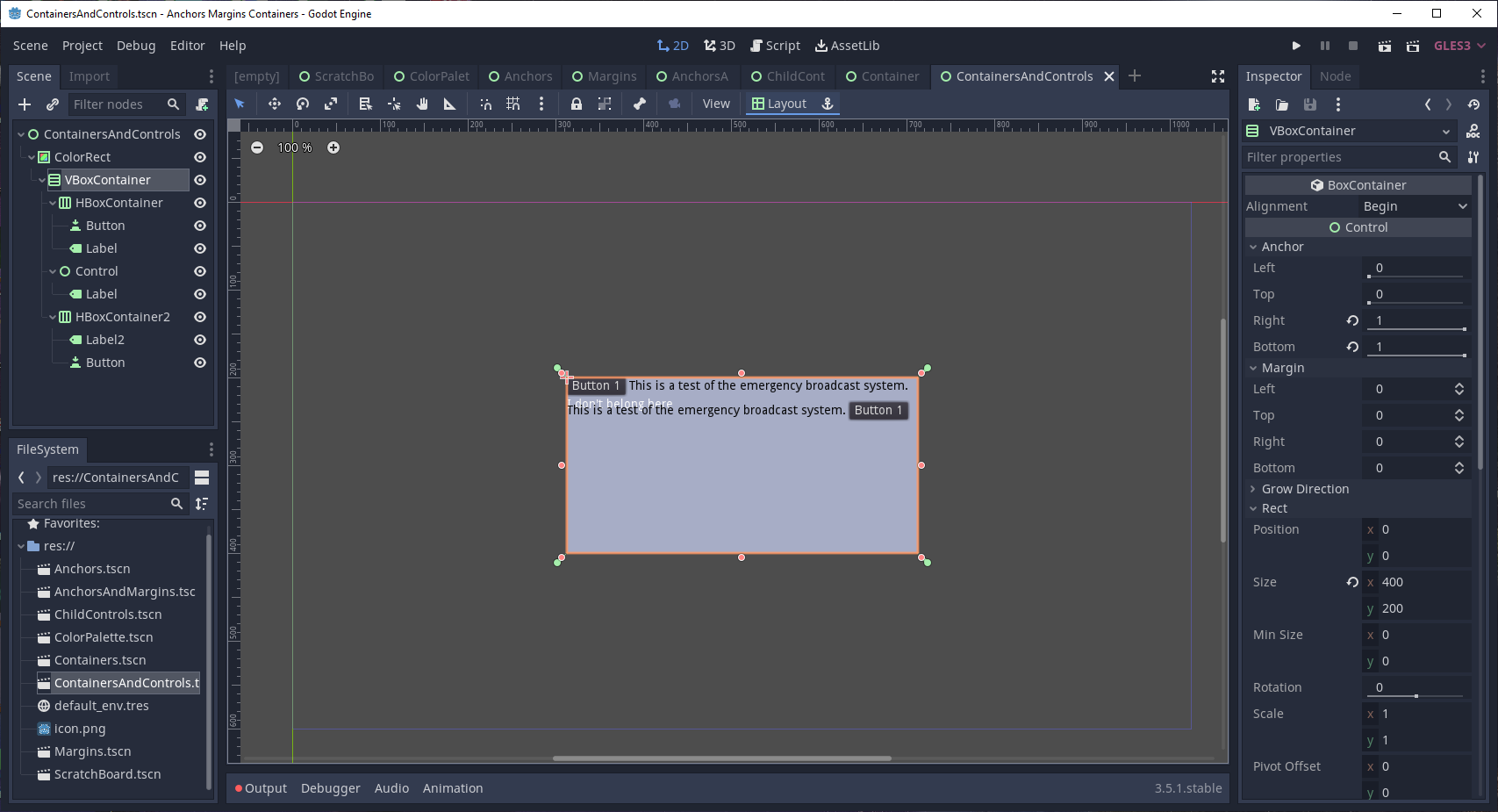 Anchors and Margins and Containers, Godot My! Josh Anthony